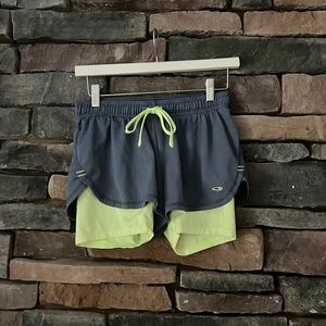 Champion Womens Sport Shorts with Spandex. Grey/Lime Green. Size Small.